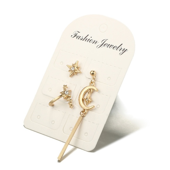 Unique Design//Stars Moon Earrings set GOLD - Picture 3 of 7
